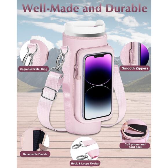 Water Bottle Carrier Holder Pouch with Touchable Screen Phone Pocket - Picture 4 of 5